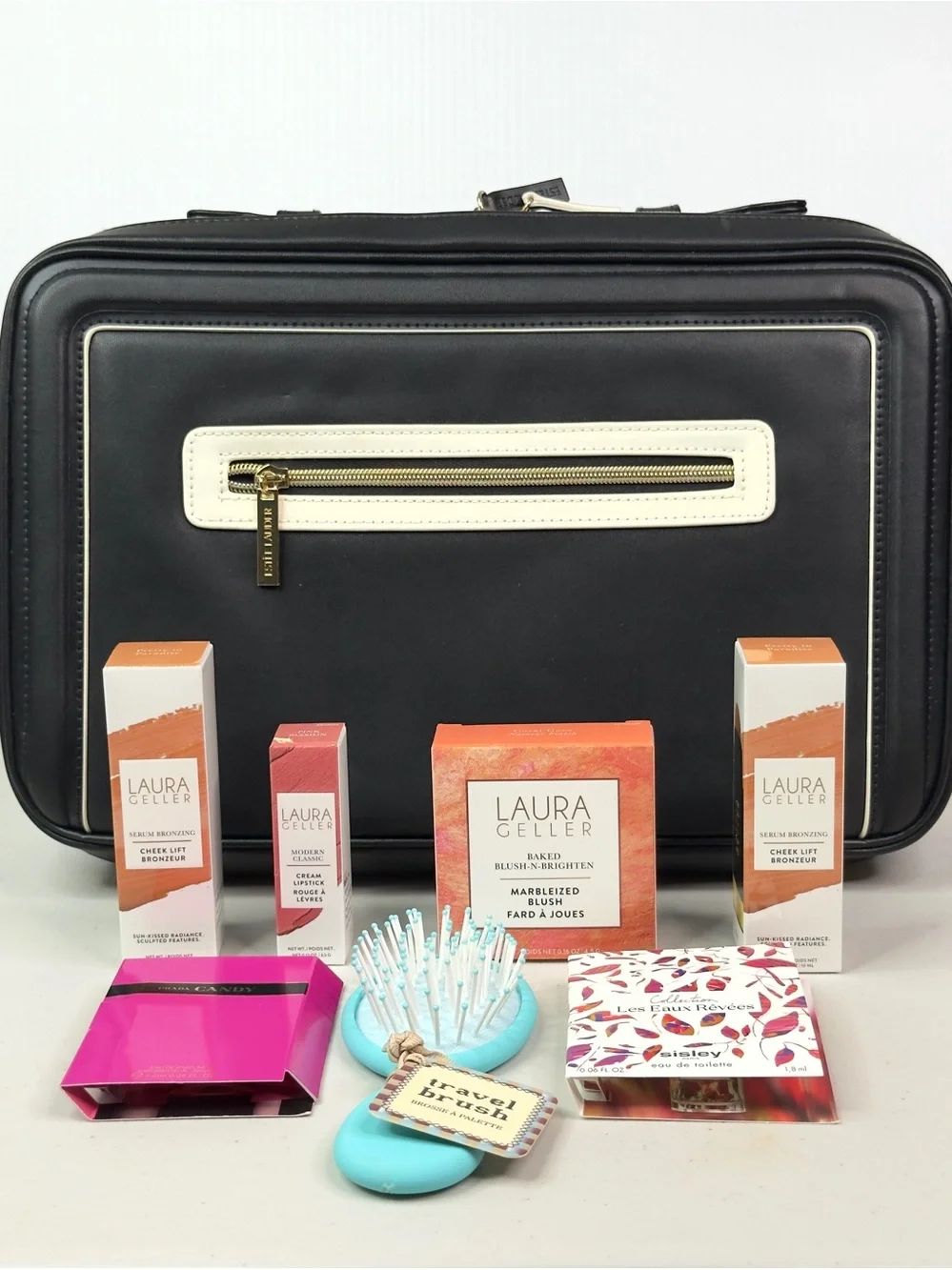 Luxury Travel Makeup Case Bundle Laura Geller Prada Sisley Beauty Set NEW
